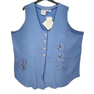 NWT Sport Elle Woman Blue Sweatshirt Embroidered Plus Vest Women's 2X